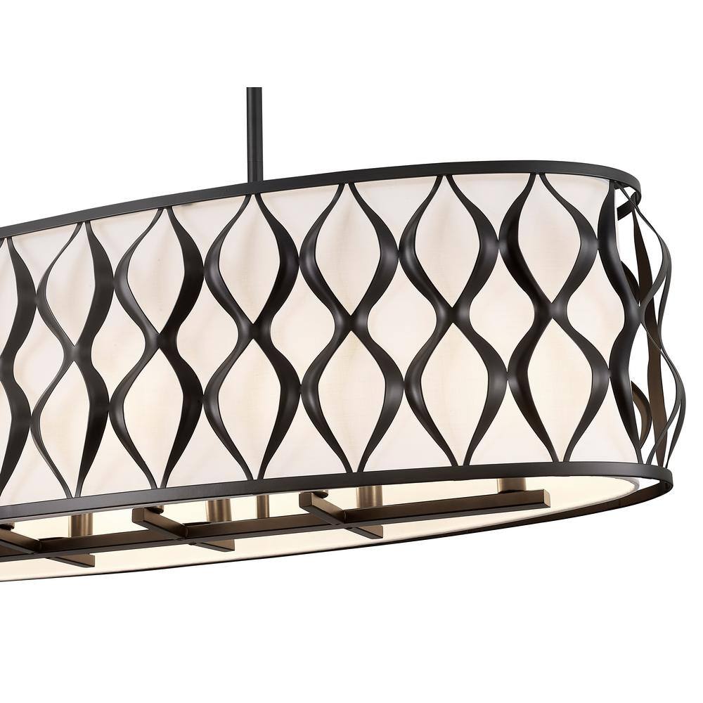 Matte Black 43" Steel Drum Chandelier with Fabric Shade