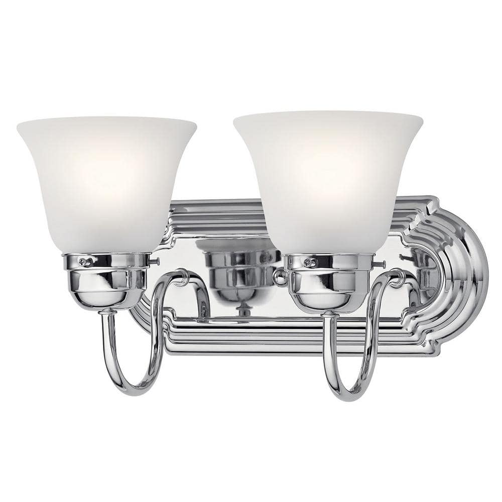 Chrome Curved Wall Mount Bathroom Vanity Light with Frosted Glass Bell Shades