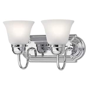 Independence 12.25 in. 2-Light Chrome Traditional Bathroom Vanity Light with Frosted Glass Shade