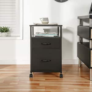 Nightstand with 2-Drawer and Shelf, Side Table for Bedroom-Black