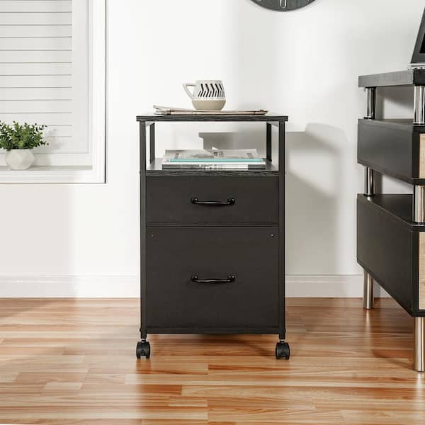 HOMESTOCK Nightstand with 2-Drawer and Shelf, Side Table for Bedroom - Black
