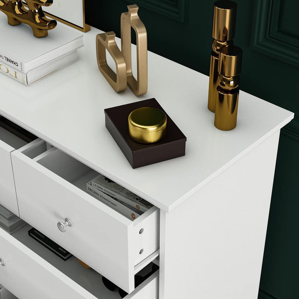 White MDF 10-Drawer Mid-Century Modern Dresser
