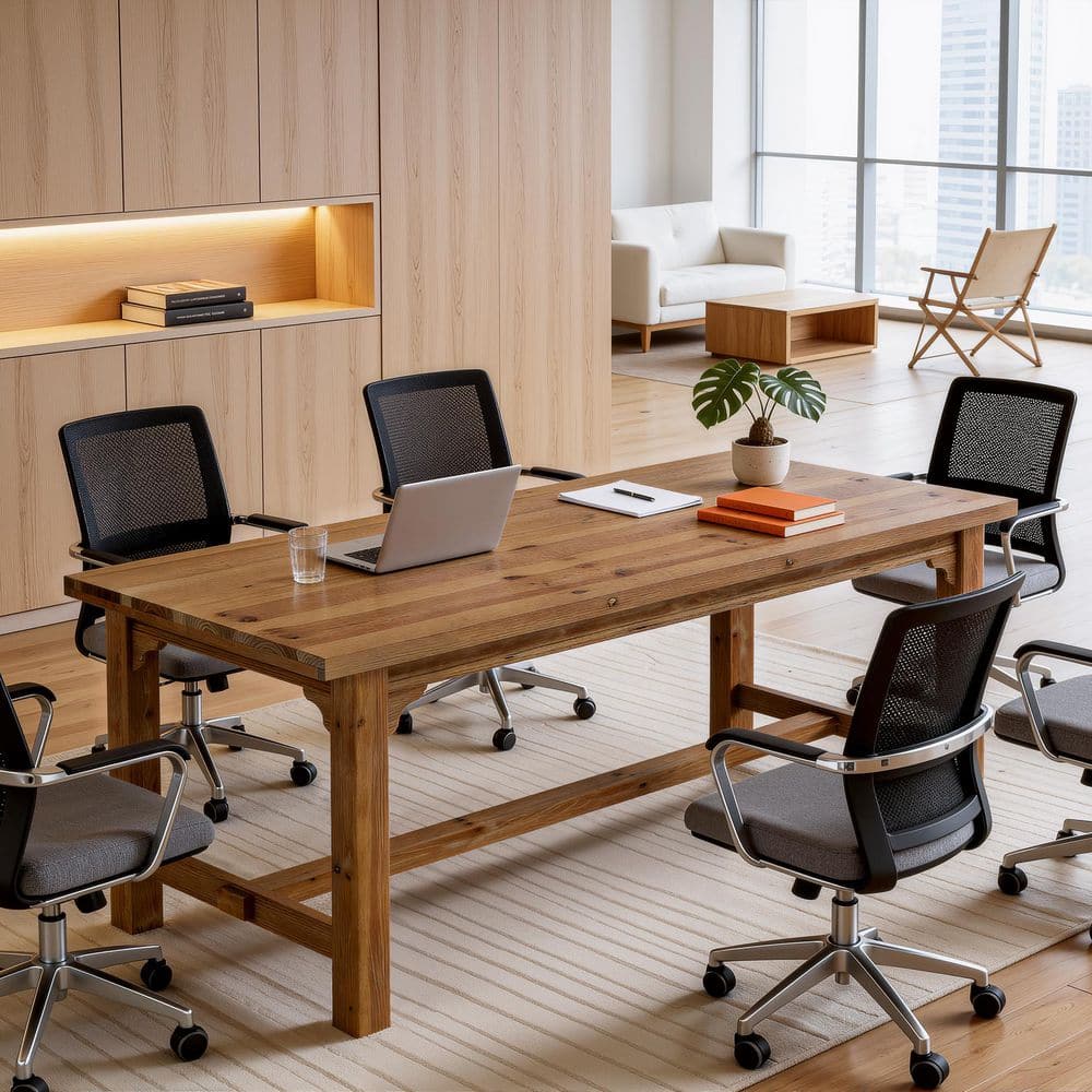 62.99 in. L x 31.5 in. W Rectangular Brown Solid Wood Computer Desk, Conference Table for Meeting Room Seats 6