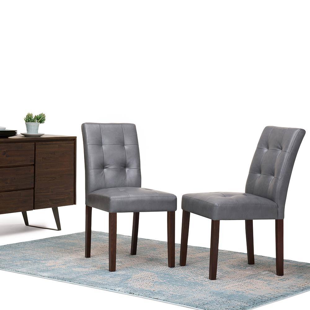 Stone Grey Faux Leather Upholstered Parsons Side Chair Set