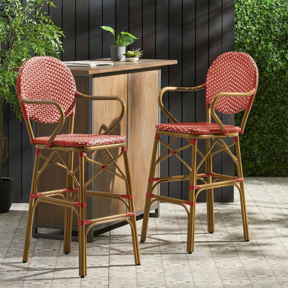 RED Metal Outdoor Bar Stool (2-Pack) Bamboo Print Finish