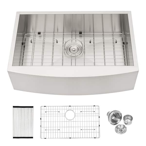33 in. x 22 in. Stainless Steel Single-Bowl Farmhouse Kitchen Sink with Accessories