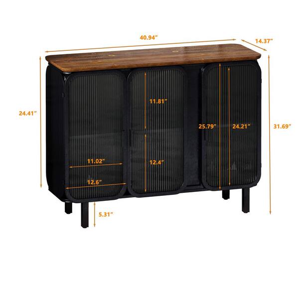 FUNKOL 14.37-in W x 40.94-in D x 31.69-in H in Black Metal Ready to Assemble Floor Kitchen Cabinet with Glass Doors