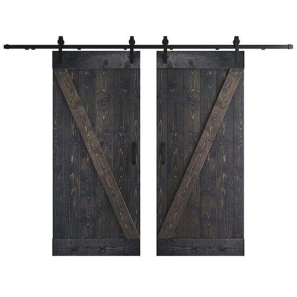 COAST SEQUOIA INC Z Series 72 in. x 84 in. Ebony DIY Knotty Wood Double Sliding Barn Door with Hardware Kit