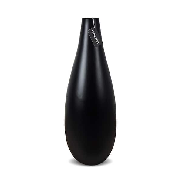 Unbranded Drop Slim Tall Ceramic Vase In Black Matte 18.8 in. Height
