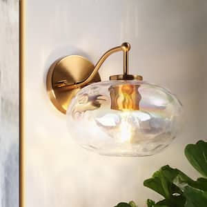 Chrysaorican 1-Light Plating Brass Wall Sconce with Iridescent Glass Globe and No Bulb Included