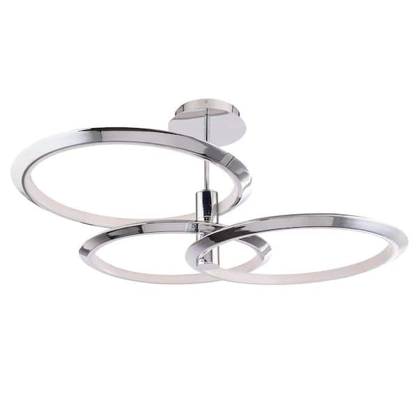 Solaris 40 in. 31-Watt 3 light Chrome Tier Integrated LED Pendant Light with Acrylic Shade