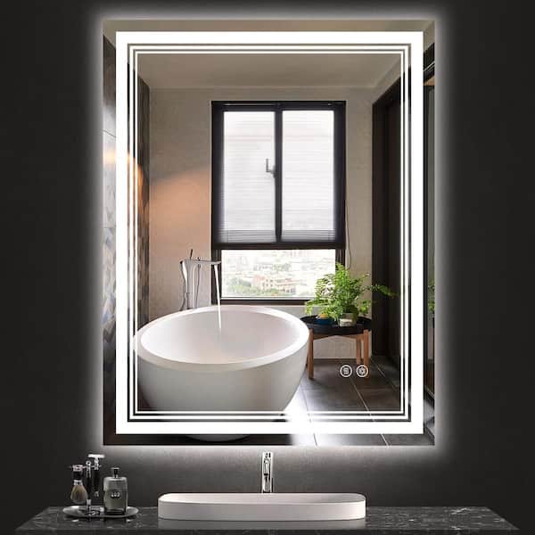 Unbranded 36 in. W x 28 in. H Large Rectangular Frameless Anti-Fog LED Wall Bathroom Vanity Mirror in Silver, Front Light