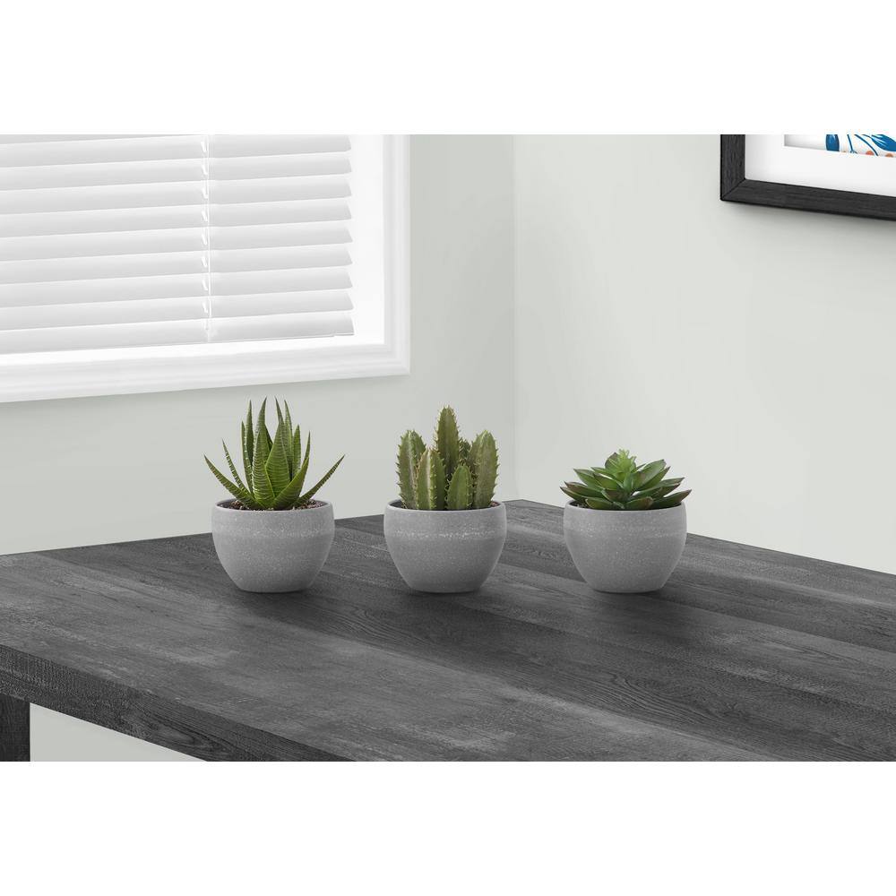 Set of 3 Green Faux Succulent Plants in Gray Pots
