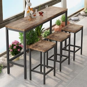 Outdoor Dining Table Set with 3 Stools, for Porch, Patio, Garden, Yard, Poolside, Brown (4-Piece)