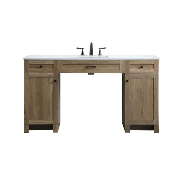 60 in. W x 19 in. D x 34 in. H ADA Bath Vanity in Natural Oak with White Engineered Marble Top