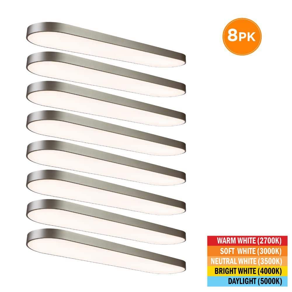 8-Pack 4 ft. x 12 in. Satin Nickel LED Flush Mount Ceiling Light Fixture 2700K 3000K 3500K 4000K 5000K 4500 Lumens 55-Wa price history on PriceWatchPro