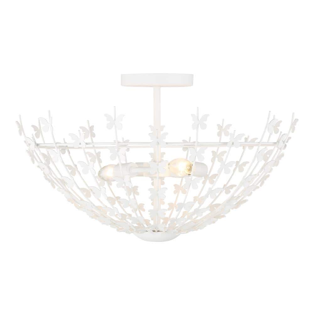 Bisque White Butterfly 3-Light Bowl Ceiling Light