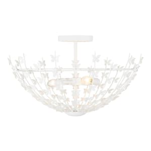 Birch 20 in. 3-Light Bisque White Semi- Flush Mount with Butterfly Accents and No Bulbs Included