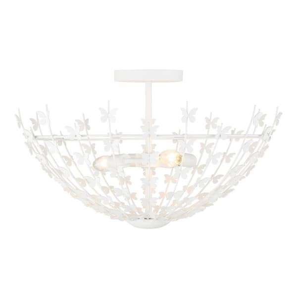 Savoy House Birch 20 in. 3-Light Bisque White Semi- Flush Mount with Butterfly Accents and No Bulbs Included