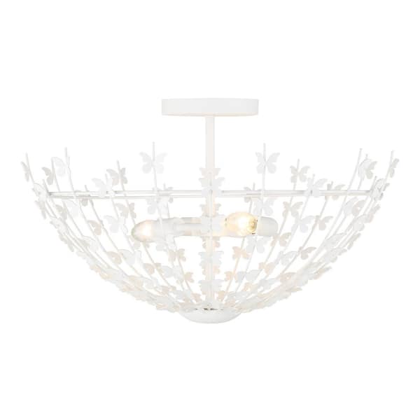 Savoy House Birch 20 in. 3-Light Bisque White Semi- Flush Mount with Butterfly Accents and No Bulbs Included