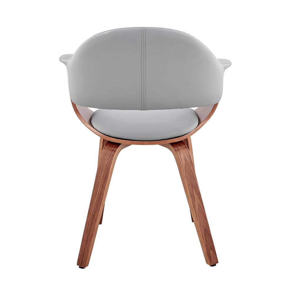 Contemporary Gray Faux Leather Armchair with Walnut Wood Frame