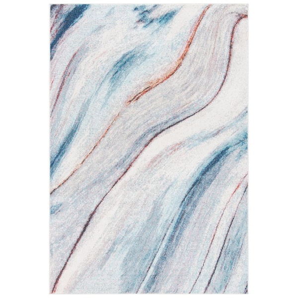 Phoenix 5 ft. x 8 ft. Ivory/Blue Wavy Marble Area Rug