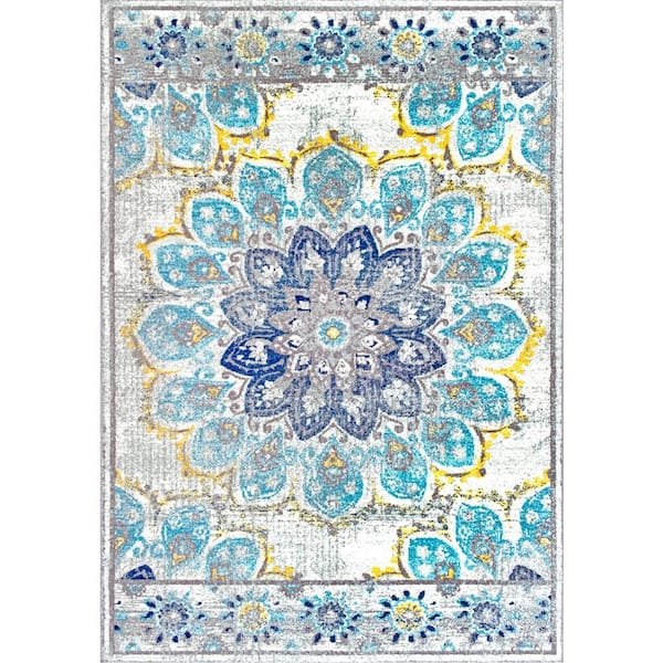 nuLOOM Kiyoko Vintage Floral Blue 8 ft. x 10 ft. Area Rug