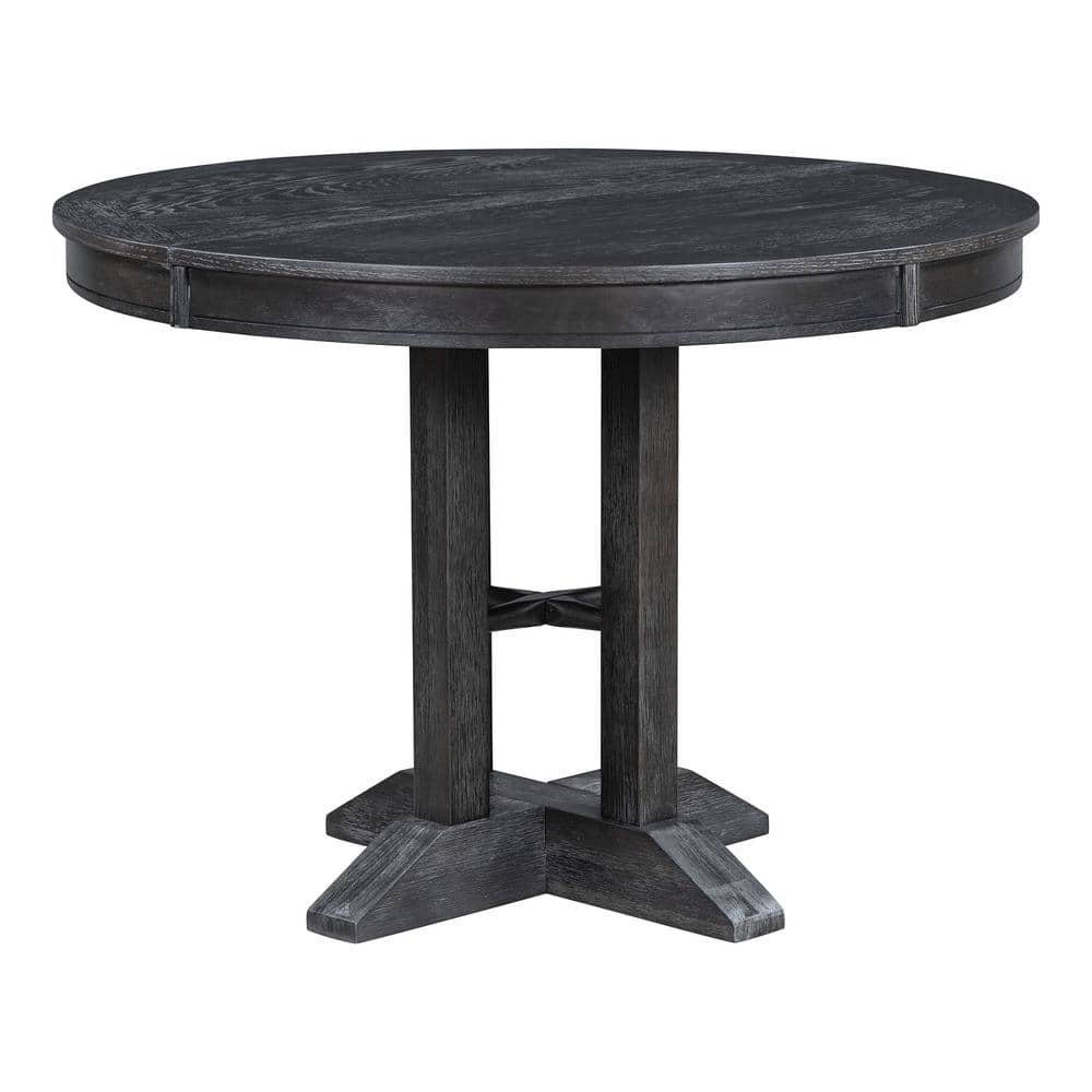 Farmhouse Black Solid Wood and MDF 58 in. Cross Legs Extendable Dining Tabl