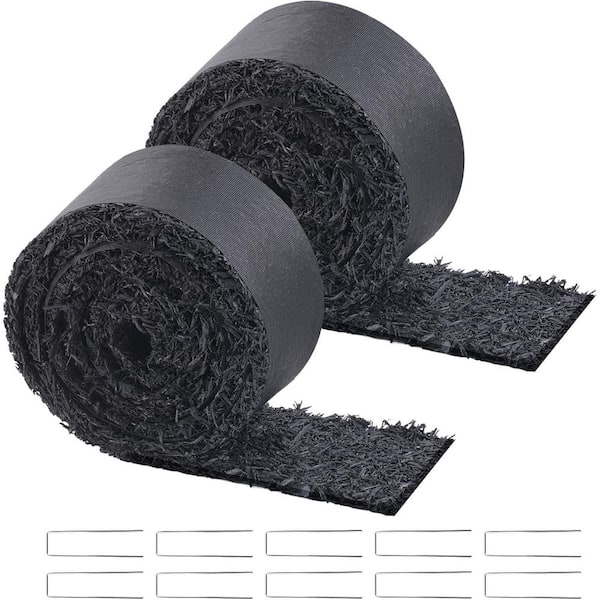 2-Pack Recycled Rubber Mulch Mat 120 x 4.5 in, Rubber Mulch for Landscaping, Black Mulch Garden Edging Border for Plants