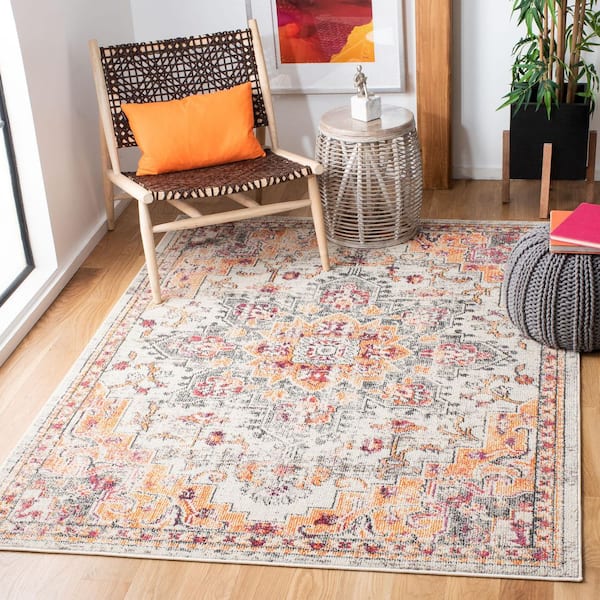 Madison Beige/Orange 3 ft. x 3 ft. Distressed Border Square Area Rug
