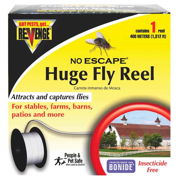 Revenge Revenge No Escape Huge fly Reel Sticky Tape Trap, 1,312 ft. Indoor  Outdoor Hanging Disposable Fly Strip, Non-Toxic 46140 - The Home Depot