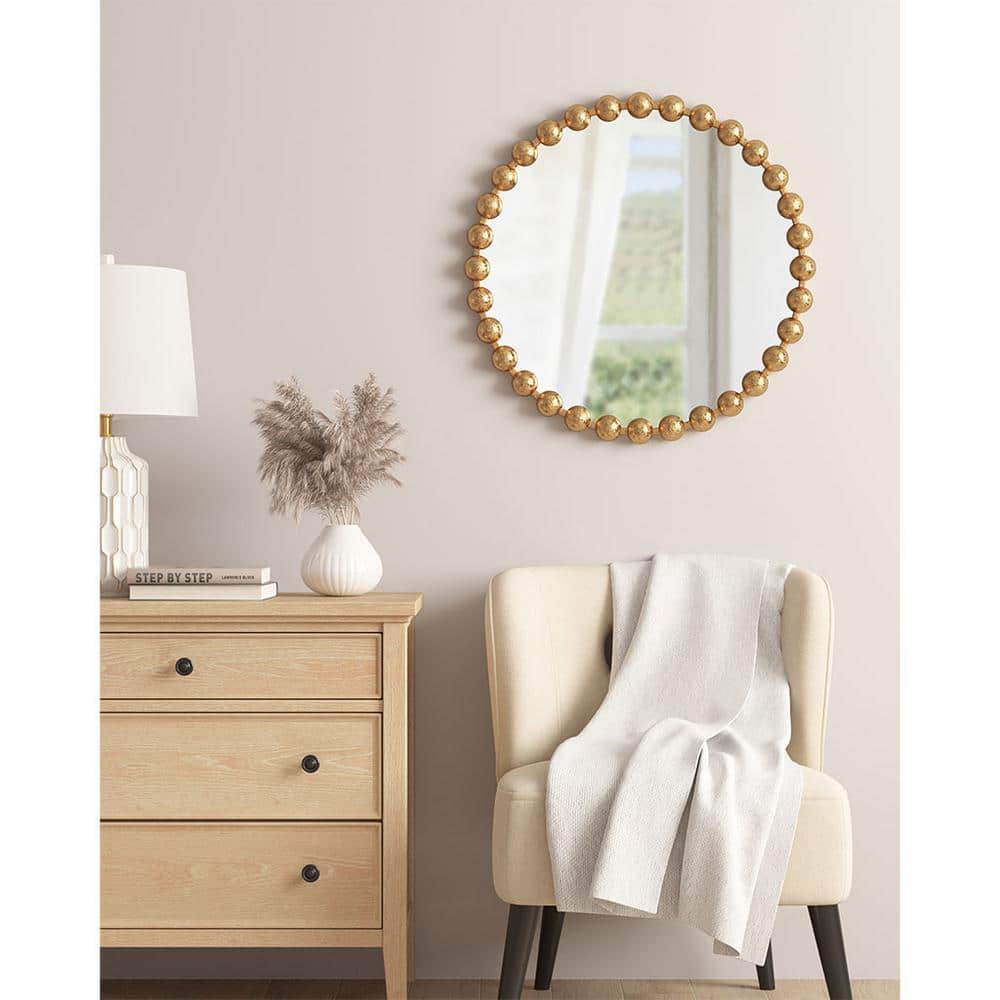 Elegant Marlowe Antique Gold Foil Round Wall Mirror - 27"