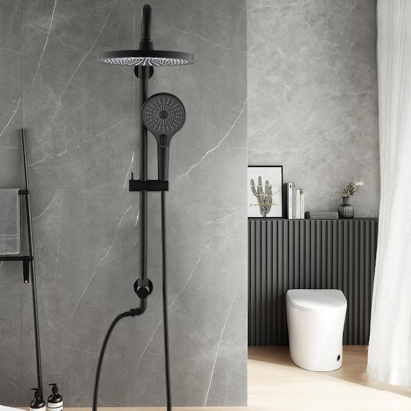 3-Spray Round Wall Bar Shower Kit with Handheld Shower and Adjustable Slide Bar In Matte Black (Valve Not Included)