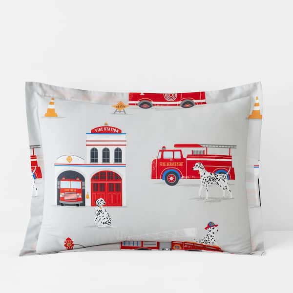 The Company Store Company Kids Fire Station Red/Gray Organic Cotton Percale Standard Sham