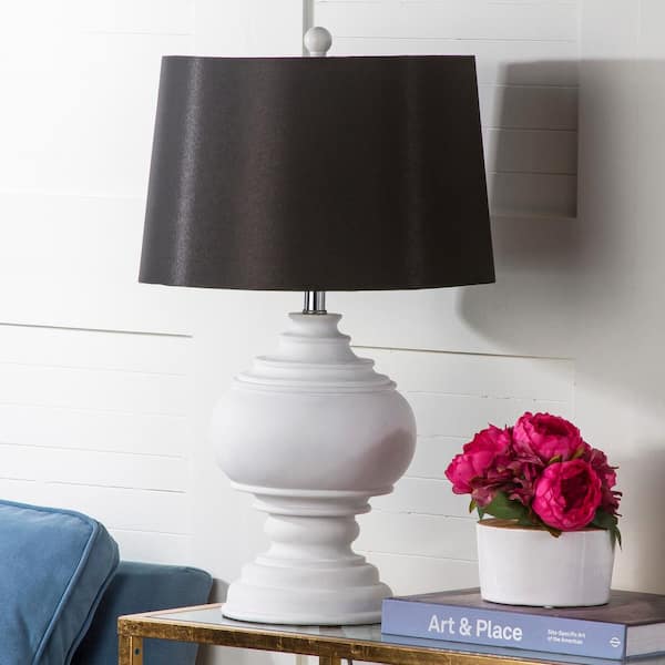 Callaway 26.25 in. White Urn Table Lamp with Black Shade