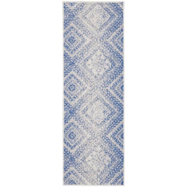 Nourison Whimsicle Ivory Blue 2 ft. x 6 ft. Geometric Bohemian Kitchen Runner Area Rug