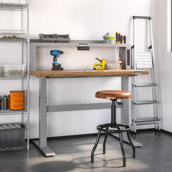 Seville Classics 25.5 in. to 29.75 in. Height Adjustable Acacia Wood Backless Metal Bar Stool Counter Stool w/Wood Seat, 1-Stool Included