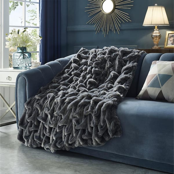COZY TYME Armandie Grey Throw Reverse Micromink 100% Polyester 50 in. x 60 in.
