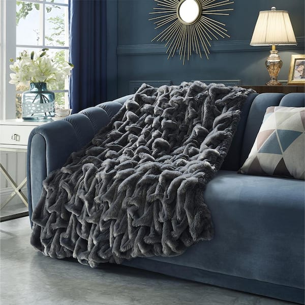 COZY TYME Armandie Grey Throw Reverse Micromink 100 Polyester 50