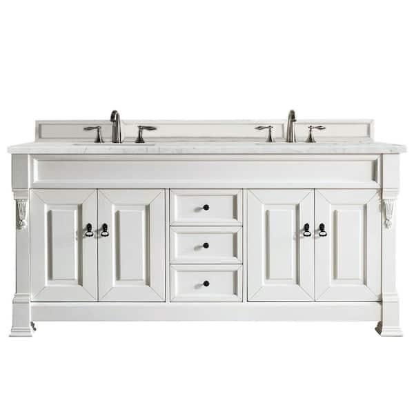 James Martin Vanities Brookfield 72 in. W x 23.5 in. D x 34.3 in. H Bathroom Vanity in Bright White with Quartz Top in Jasmine Pearl