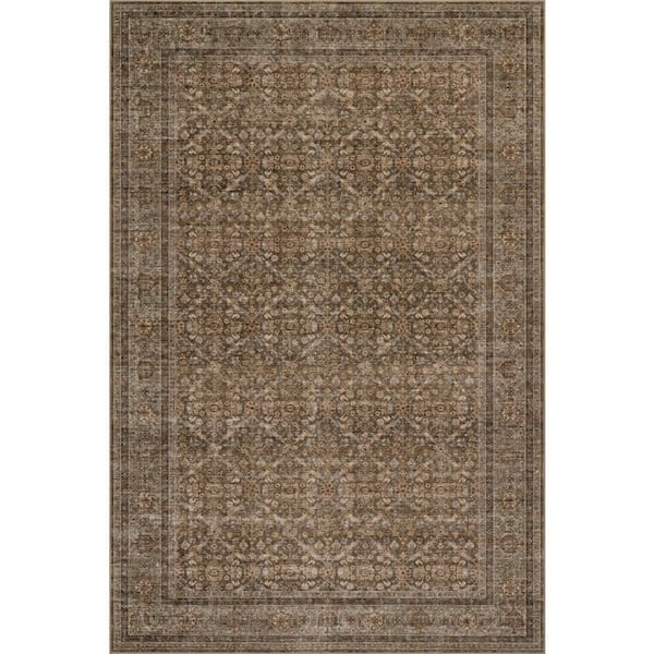 Serelith Traditional Floral Washable Area Brown 5 ft. x 7 ft. Indoor Area Rug