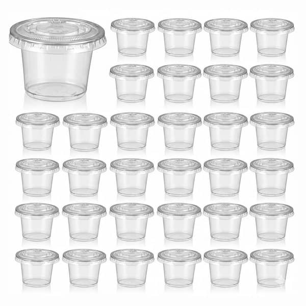 600 Pack 1 oz Clear Plastic Portion Cups with Lids Food Grade Disposable Condiment Sauce Jello Shot Souffle Cups