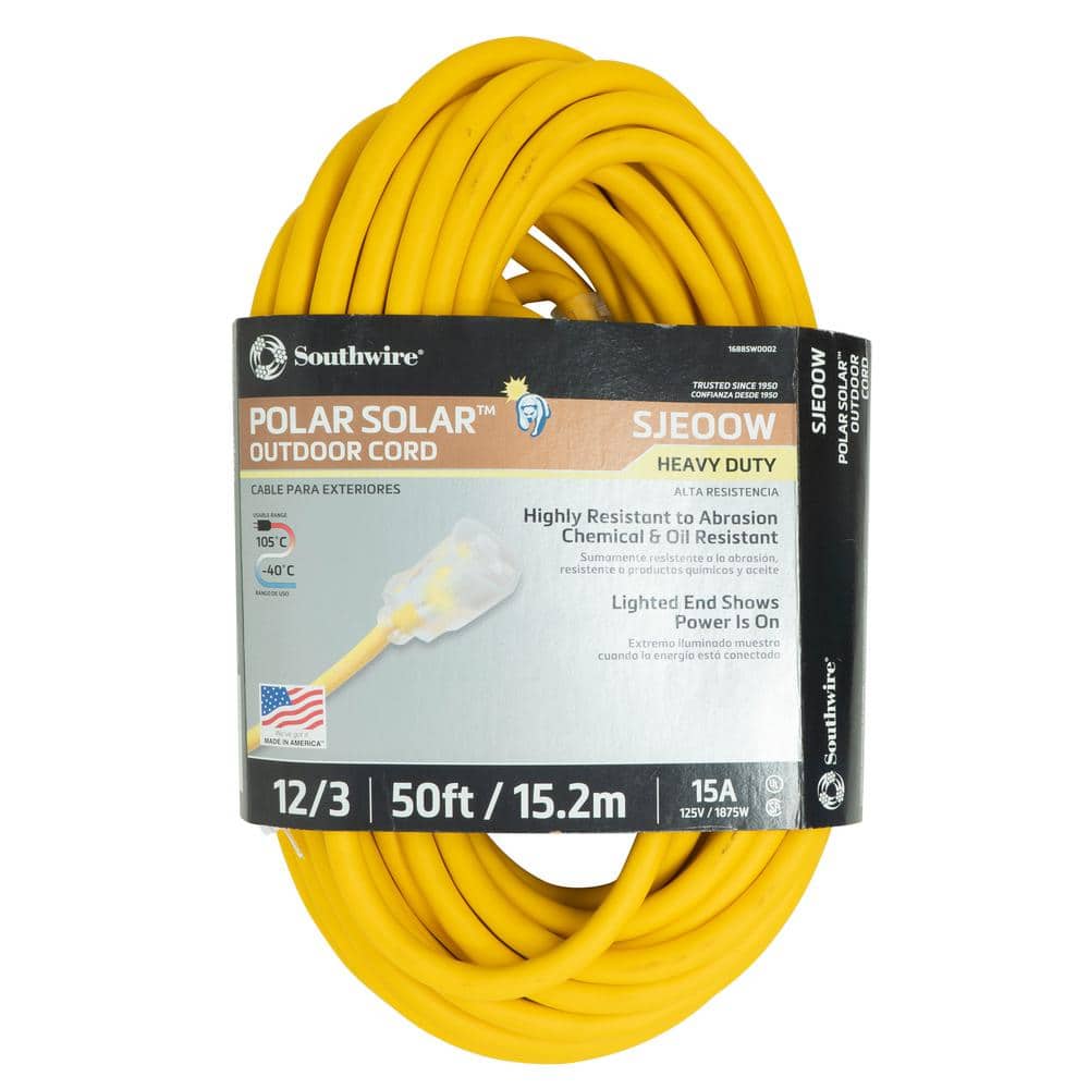 SJEOW 50 ft. 12 / 3 Outdoor Extension Cord Heavy-Duty with Power Light Plug Yellow price history on PriceWatchPro