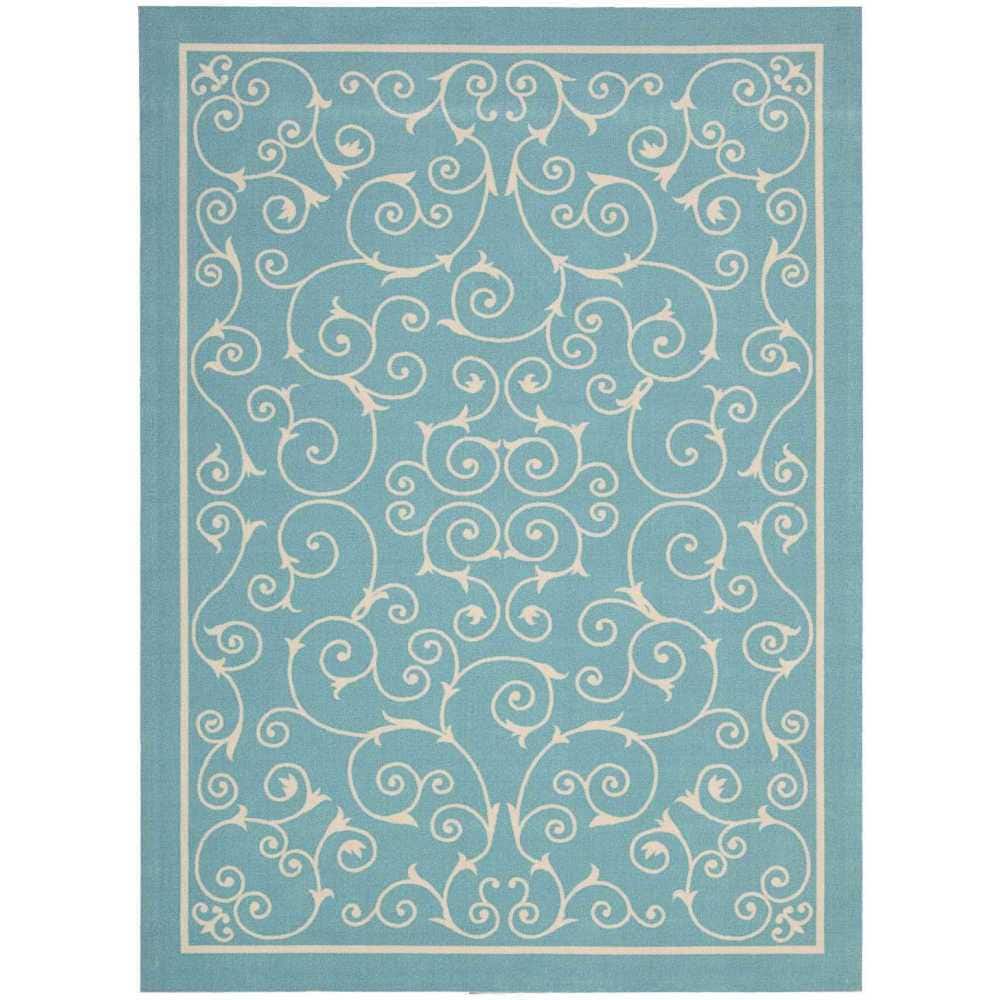 Light Blue Floral Synthetic Indoor/Outdoor Area Rug 4' x 6'