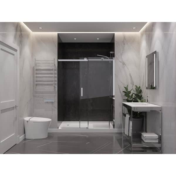Rhodes Series 45 to 48 in. x 76 in. H Sliding Frameless Shower Door in Chrome with Tsunami Guard Tempered Clear Glass