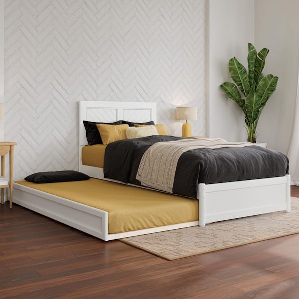 AFI Clayton White Solid Wood Frame Twin XL Platform Bed with Panel Footboard and Twin XL Trundle