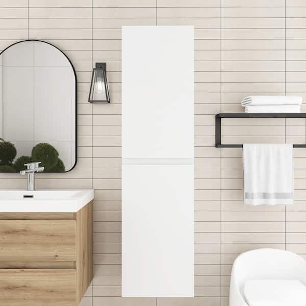 JimsMaison 16 in. W x 12 in. D x 59 in. H Bathroom Storage Wall Cabinet in White
