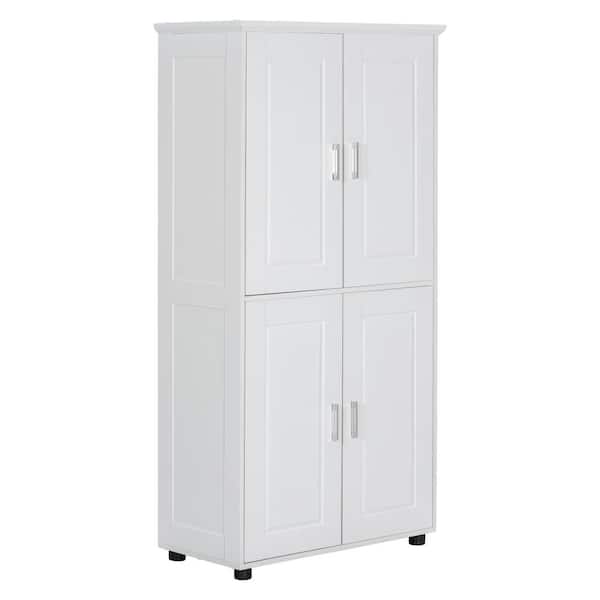 31.3 in. W x 15.6 in. D x 62.3 in. White Freestanding Linen Cabinet with 4-Doors and Adjustable Shelves