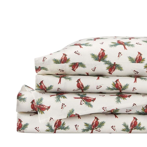 Home Decorators Collection Cozy Cotton Flannel Red Cardinal 4-Piece Full Sheet Set