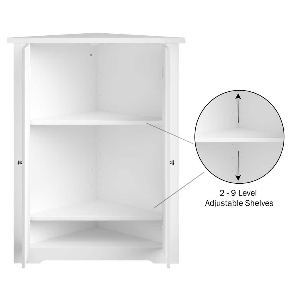 White Corner Cabinet with Adjustable Shelves and Shutter Doors